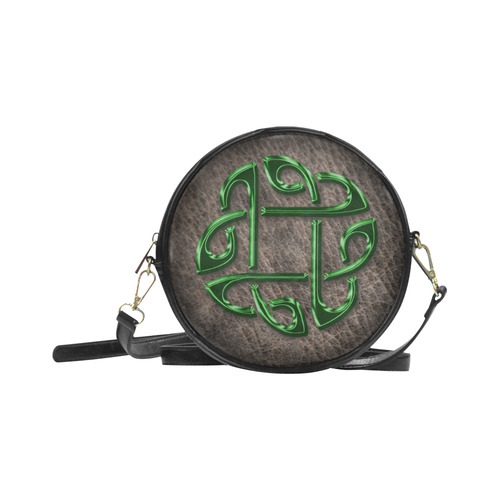 Shiny green metallic Celtic Knot on genuine leather digital pattern Round Sling Bag (Model 1647)