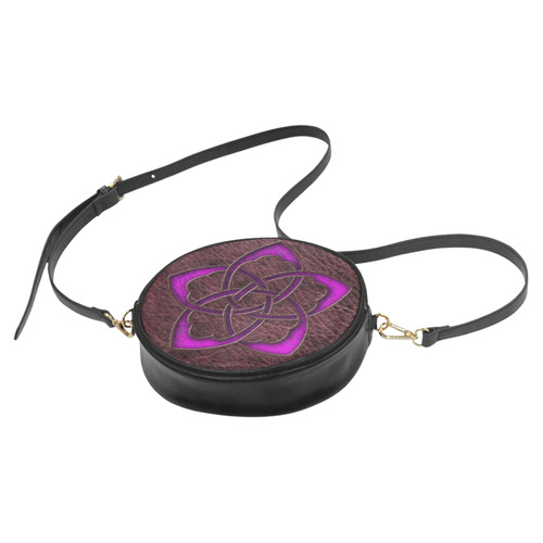 Bright neon purple Celtic Flower on genuine leather digital pattern Round Sling Bag (Model 1647)