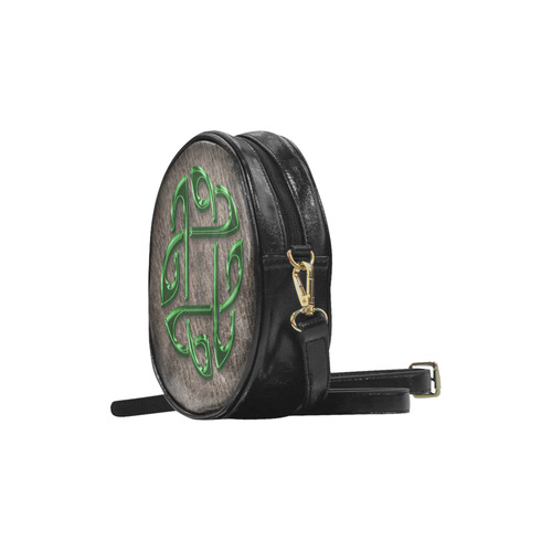 Shiny green metallic Celtic Knot on genuine leather digital pattern Round Sling Bag (Model 1647)