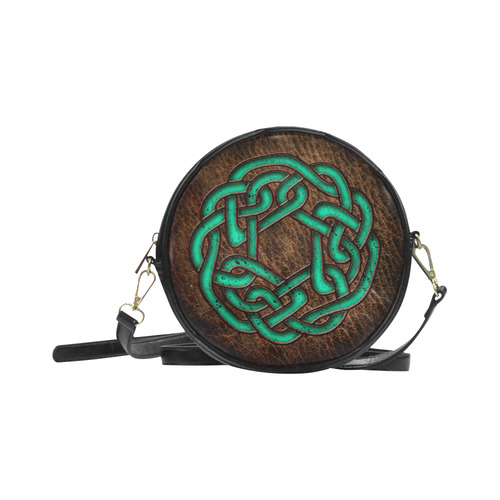 Bright neon mint green Celtic Knot on genuine leather digital pattern Round Sling Bag (Model 1647)