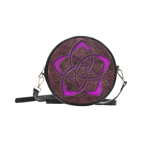 Bright neon purple Celtic Flower on genuine leather digital pattern Round Sling Bag (Model 1647)