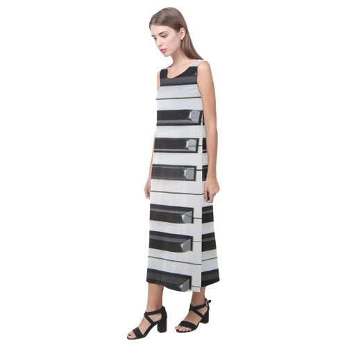 3D Piano Keys Phaedra Sleeveless Open Fork Long Dress (Model D08)