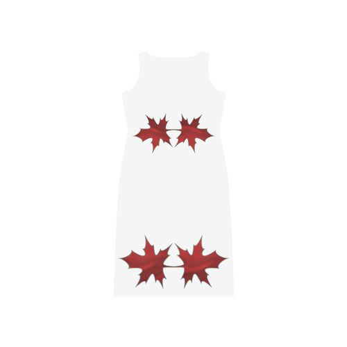 Metallic Autumn Red Maple Tree Leaves Phaedra Sleeveless Open Fork Long Dress (Model D08)