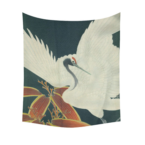 Japanese Crane Vintage Fine Art Cotton Linen Wall Tapestry 51"x 60"