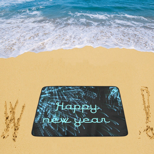 happy new year, blue Beach Mat 78"x 60"