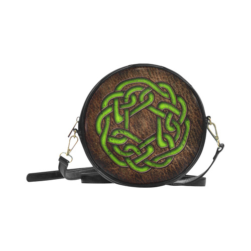 Bright neon grass green Celtic Knot on genuine leather digital pattern Round Sling Bag (Model 1647)