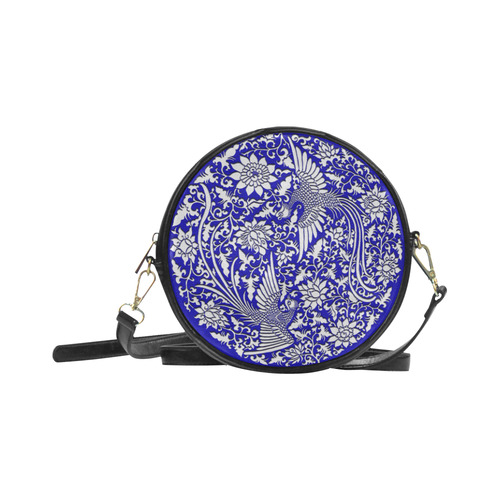 Flying Phoenixes on blue exquisite Chinese pattern Round Sling Bag (Model 1647)