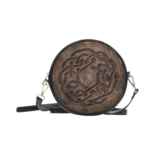 Embossed Celtic Knot on genuine leather digital pattern Round Sling Bag (Model 1647)