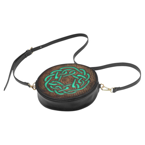 Bright neon mint green Celtic Knot on genuine leather digital pattern Round Sling Bag (Model 1647)