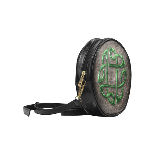 Shiny green metallic Celtic Knot on genuine leather digital pattern Round Sling Bag (Model 1647)