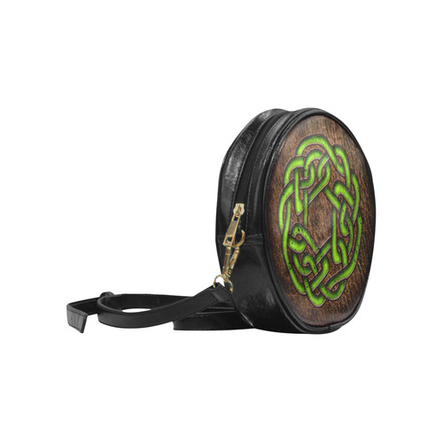 Bright neon grass green Celtic Knot on genuine leather digital pattern Round Sling Bag (Model 1647)