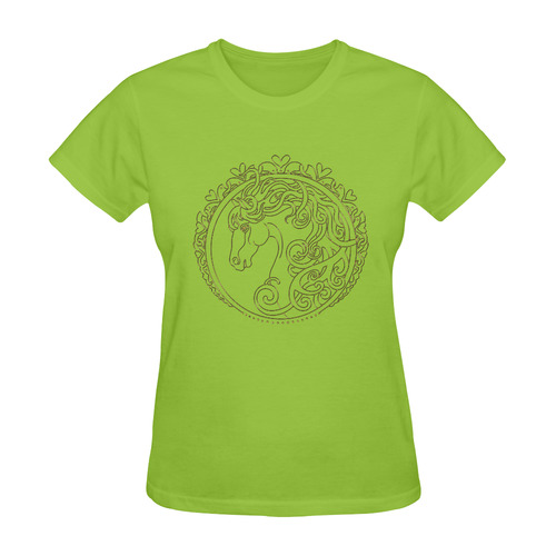 I Love Horses Contour Antique Gold Sunny Women's T-shirt (Model T05)