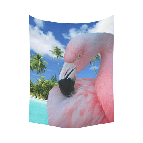 Flamingo and Beach Cotton Linen Wall Tapestry 60"x 80"