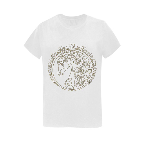 I Love Horses Contour Antique Gold Women's T-Shirt in USA Size (Two Sides Printing)