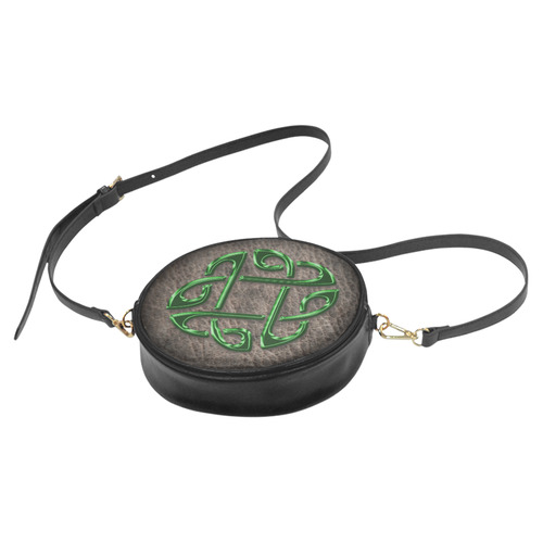 Shiny green metallic Celtic Knot on genuine leather digital pattern Round Sling Bag (Model 1647)