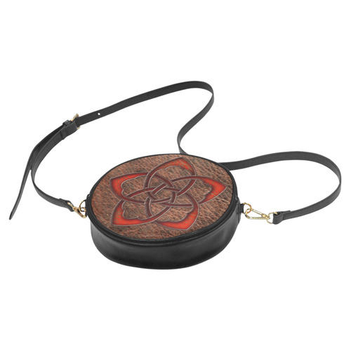 Bright neon red Celtic Flower on genuine leather digital pattern Round Sling Bag (Model 1647)