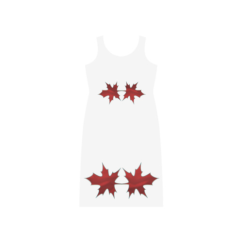 Metallic Autumn Red Maple Tree Leaves Phaedra Sleeveless Open Fork Long Dress (Model D08)