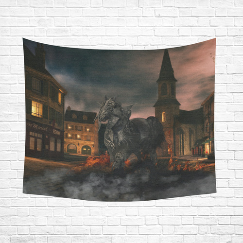 A dark horse in a knight armor Cotton Linen Wall Tapestry 60"x 51"