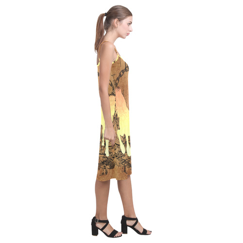 Beautiful horse silhouette in yellow colors Alcestis Slip Dress (Model D05)