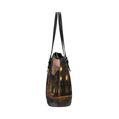 A dark horse in a knight armor Leather Tote Bag/Large (Model 1651)