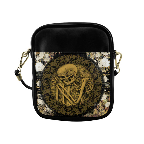 The skeleton in a round button with flowers Sling Bag (Model 1627)