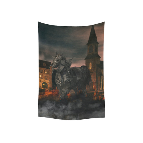 A dark horse in a knight armor Cotton Linen Wall Tapestry 40"x 60"