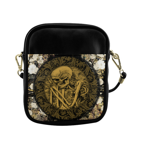 The skeleton in a round button with flowers Sling Bag (Model 1627)