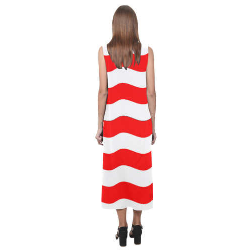 Wavy American Flag Phaedra Sleeveless Open Fork Long Dress (Model D08)