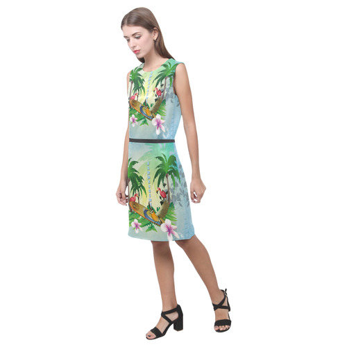 Tropical design with surfboard, palm and flamingo Eos Women's Sleeveless Dress (Model D01)