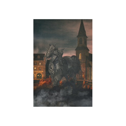 A dark horse in a knight armor Cotton Linen Wall Tapestry 40"x 60"