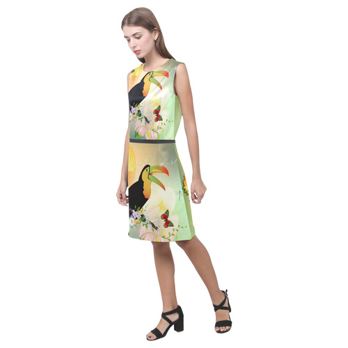 Funny toucan with flowers Eos Women's Sleeveless Dress (Model D01)