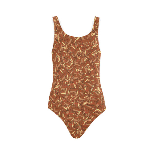 Chocolate Brown Sienna Abstract Vest One Piece Swimsuit (Model S04)