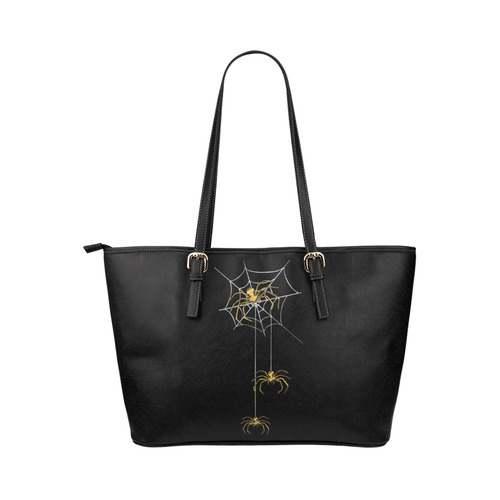 Spiders in the Cobweb Contour Gold Silver Leather Tote Bag/Large (Model 1651)