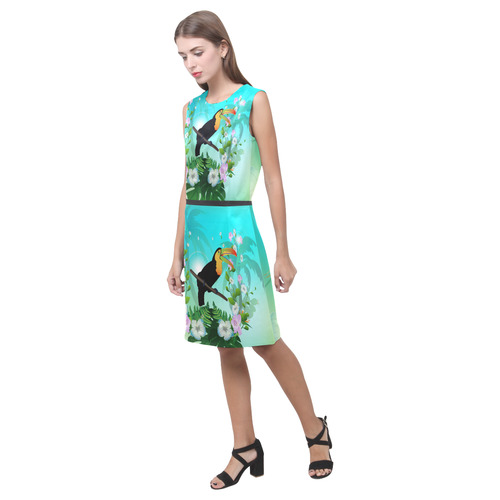 Cute toucan with flowers Eos Women's Sleeveless Dress (Model D01)