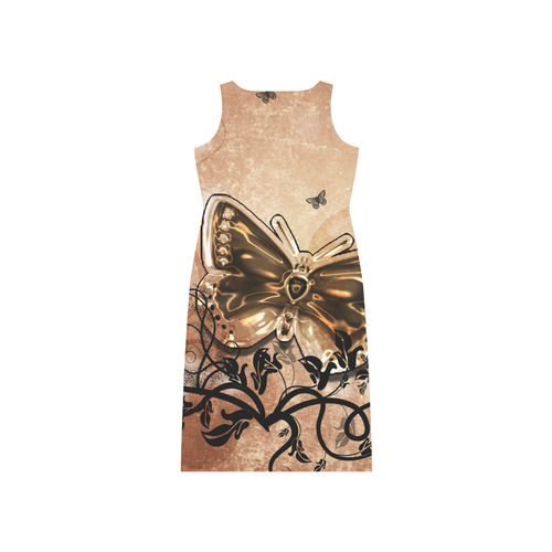 Wonderful butterflies and floral elements Phaedra Sleeveless Open Fork Long Dress (Model D08)