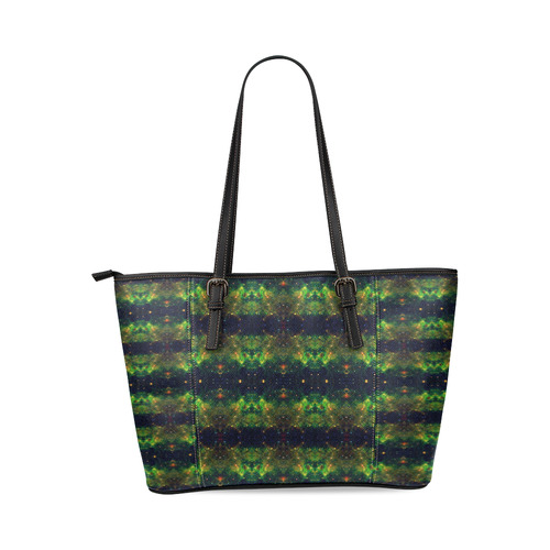 NASA: Green Orange & Blue Stars Abstract Leather Tote Bag/Small (Model 1640)