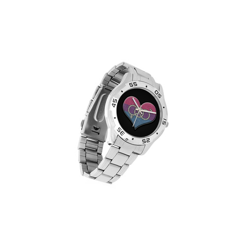 Bisexual Pride Heart with Gender Knot Men's Stainless Steel Analog Watch(Model 108)