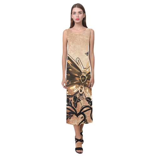 Wonderful butterflies and floral elements Phaedra Sleeveless Open Fork Long Dress (Model D08)