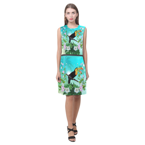 Cute toucan with flowers Eos Women's Sleeveless Dress (Model D01)