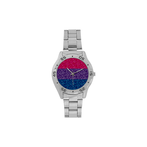 Bisexual Pixel Flag Men's Stainless Steel Analog Watch(Model 108)