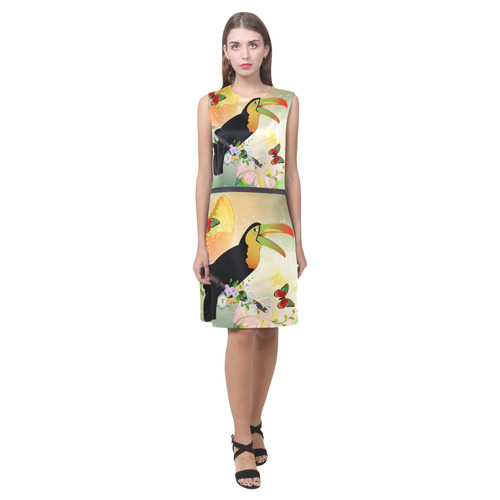 Funny toucan with flowers Eos Women's Sleeveless Dress (Model D01)