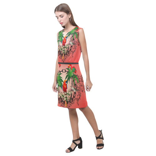 Funny parrot, tropical design Eos Women's Sleeveless Dress (Model D01)
