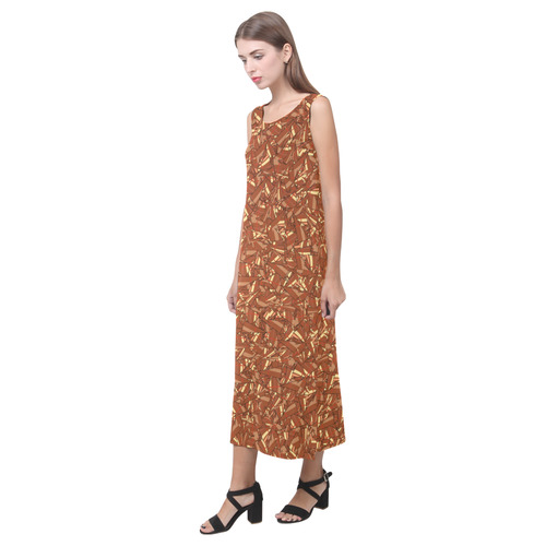 Chocolate Brown Sienna Abstract Phaedra Sleeveless Open Fork Long Dress (Model D08)