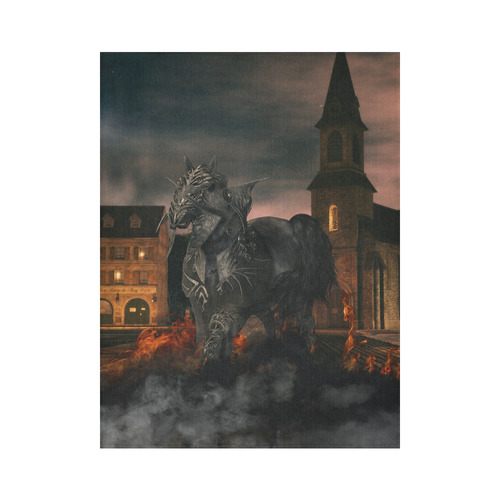 A dark horse in a knight armor Cotton Linen Wall Tapestry 60"x 80"