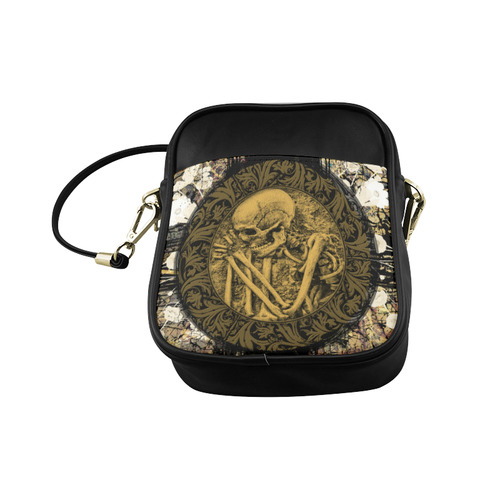 The skeleton in a round button with flowers Sling Bag (Model 1627)