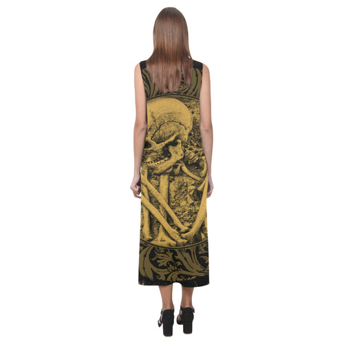 The skeleton in a round button with flowers Phaedra Sleeveless Open Fork Long Dress (Model D08)