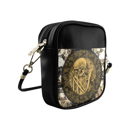 The skeleton in a round button with flowers Sling Bag (Model 1627)