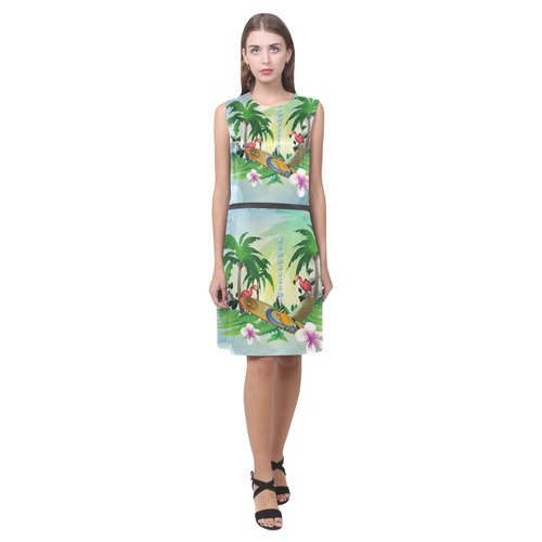 Tropical design with surfboard, palm and flamingo Eos Women's Sleeveless Dress (Model D01)
