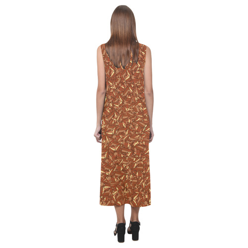 Chocolate Brown Sienna Abstract Phaedra Sleeveless Open Fork Long Dress (Model D08)
