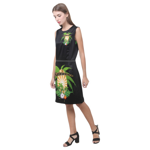 Summer design with palm and flowers Eos Women's Sleeveless Dress (Model D01)